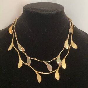 Vintage Monet Gold Tone Double Strand Petal Leaf Necklace